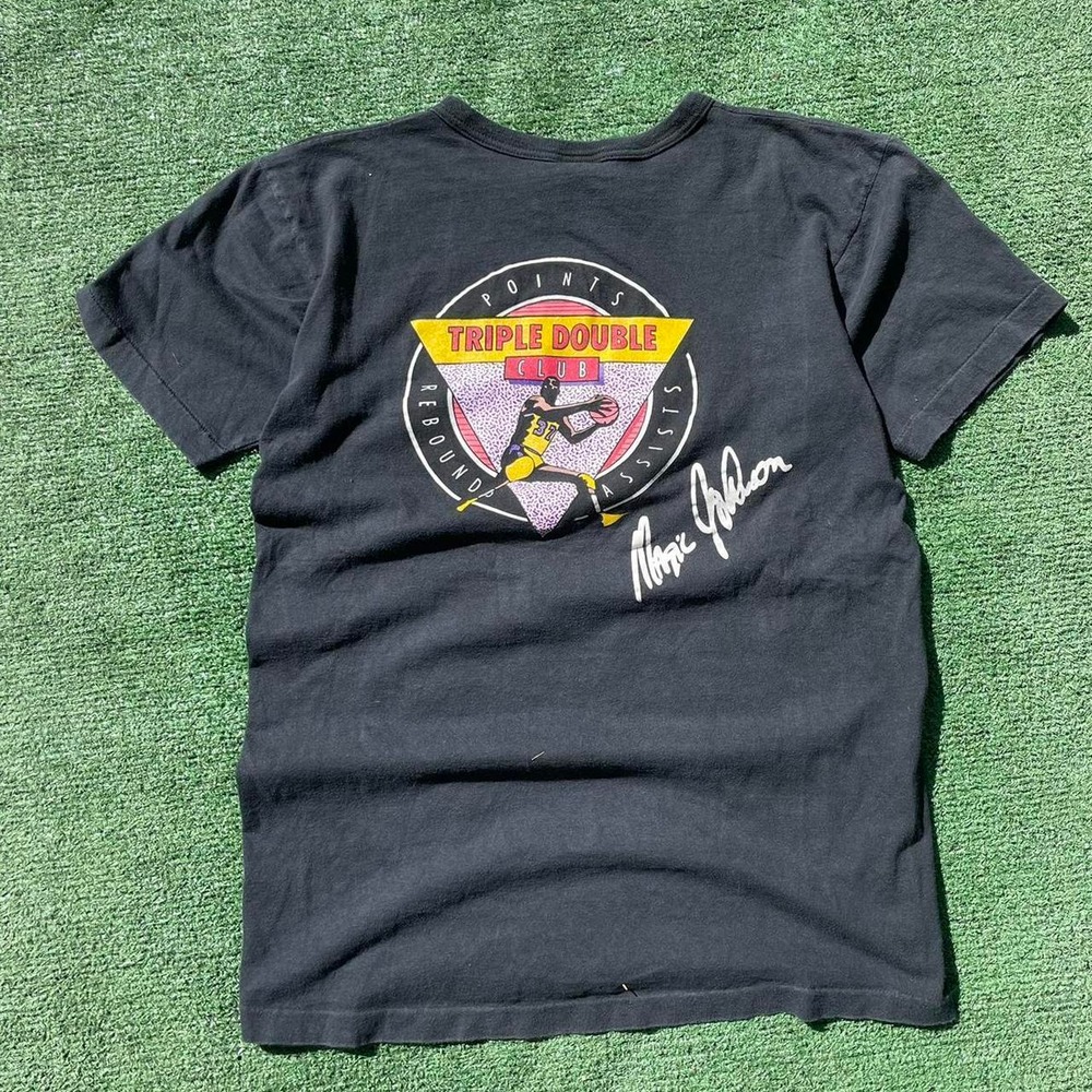 Converse T-Shirt Mens Medium Black Vintage 80s Magic Johnson Triple Double Club